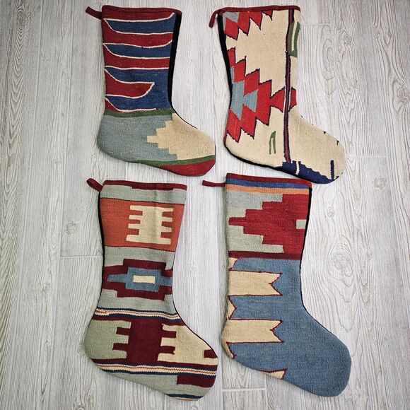 Set Of 4‎ Large Kilim Christmas Stockings Native American Aztec Four Lot - Picture 1 of 13